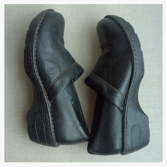 Born Women US 10 Black Leather Clogs - Picture 5 of 8